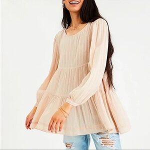 American Eagle Outfitters Blush Peasant Tiered Babydoll Tunic Top